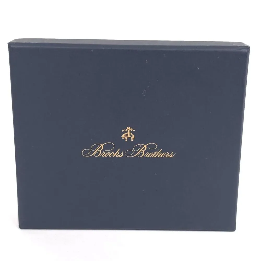BROOKS BROTHERS Mens New Wallet Black Leather Bifold Card Slots Logo Gift Box